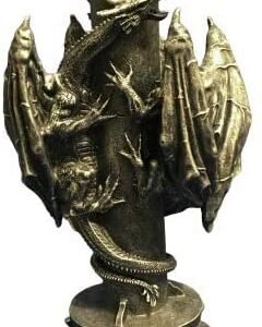 Magic  Collection~2 Dragon Candlestick Holder 9.5” Tall Pewter Color Fantasy Mythical mid-Evil Gothic Veronese Collection