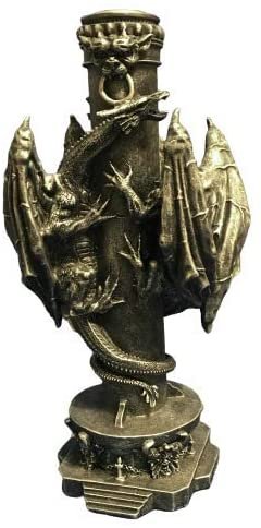 Magic  Collection~2 Dragon Candlestick Holder 9.5” Tall Pewter Color Fantasy Mythical mid-Evil Gothic Veronese Collection
