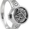 Sterling Silver Crescent Moon Pentacle Pentagram Poison Locket Ring (Size 5-12)