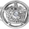 Sterling Silver Crescent Moon Pentacle Pentagram Ring with Rainbow Moonstone (Size 5-12)