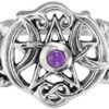 Sterling Silver Heart Pentacle Ring with Natural Amethyst (Size 4-15)