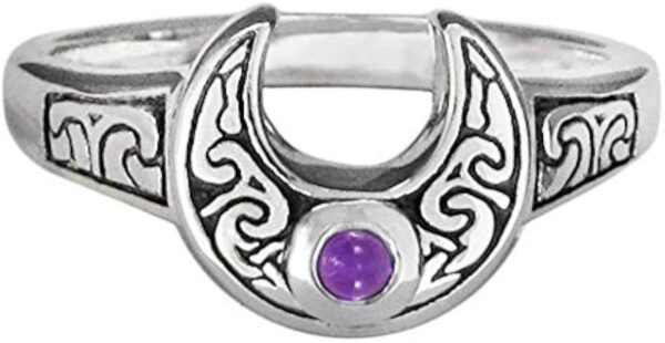 Amethyst Celtic Ring – Sterling Silver Crescent Moon Design by Paul Borda of Dryad Design