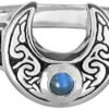 Sterling Silver Horned Moon Ring with Rainbow Moonstone (sz 5-12)