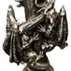 Magic  Collection~2 Dragon Candlestick Holder 9.5” Tall Pewter Color Fantasy Mythical mid-Evil Gothic Veronese Collection