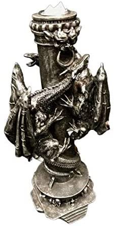Magic  Collection~2 Dragon Candlestick Holder 9.5” Tall Pewter Color Fantasy Mythical mid-Evil Gothic Veronese Collection