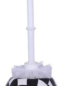 Dark Collection~Black and White Chequered Skull Toilet Brush Holder 16cm, Polyresin, One Size