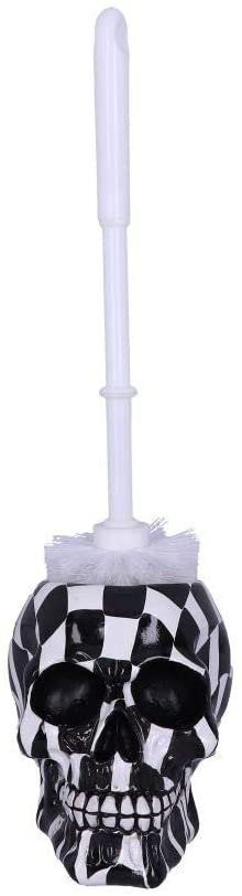 Dark Collection~Black and White Chequered Skull Toilet Brush Holder 16cm, Polyresin, One Size