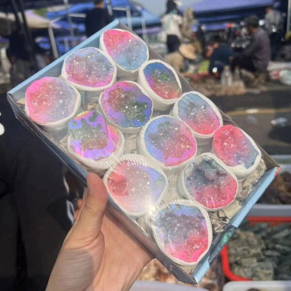 Natural Agate Geode Crystal Box electroplate For Home Decoration Reiki Healing