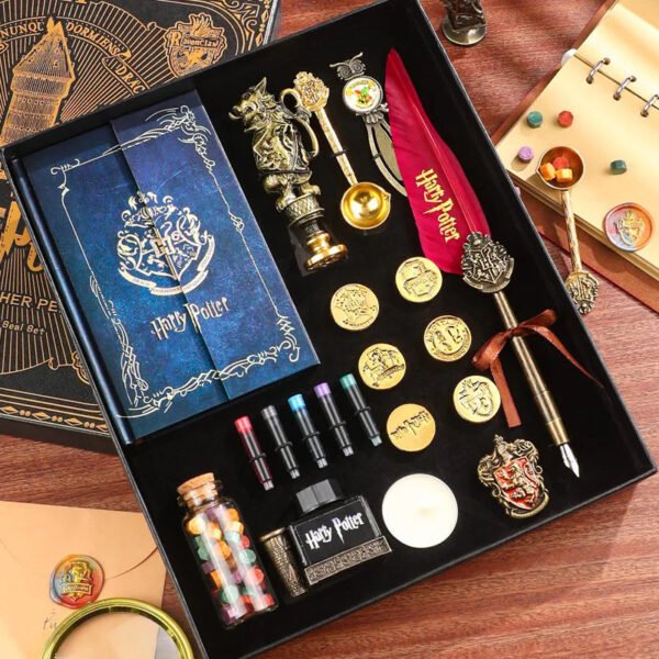 Magic Schools Wax Seal Stamp Set European British Feather Fountain Pen Wax Pellets Children's Day Gift Stamps for Scrapbooking