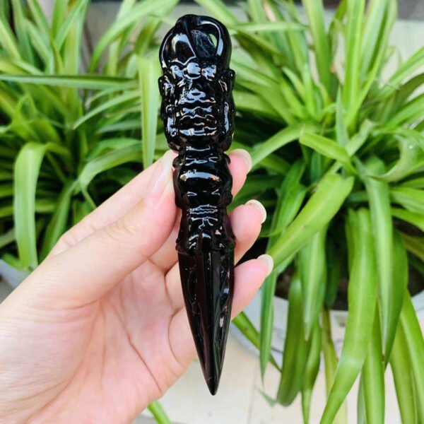 Black Obsidian Crystals – Hand-Carved Vajra Dorje Phurba Amulet