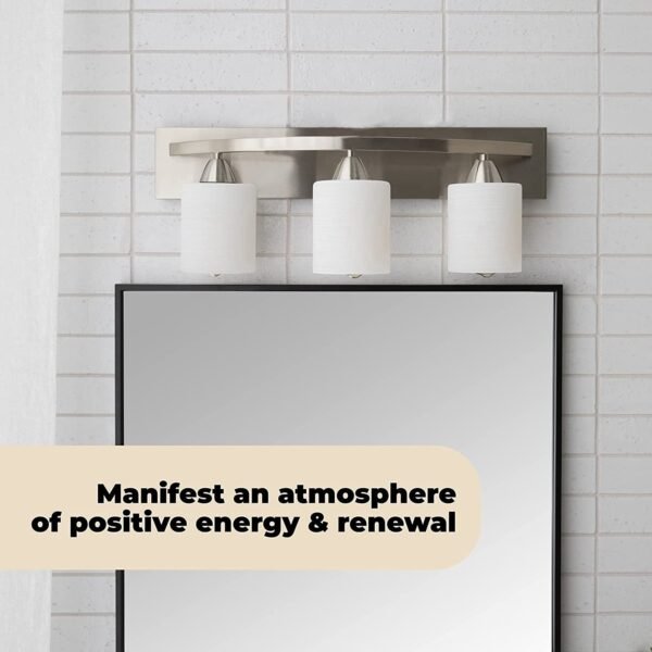 | Bathroom Vanity Light Bar | Interior Bathroom Lighting Fixtures with Modern Glass Shade | Bathroom Lights over Mirror | (Brushed Nickel, 3 Lights, E26 100W LED, Bulbs Not Included)