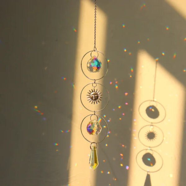 Elegant Suncatcher Crystal Wind Chime with Star, Moon, and Diamond Design - Hanging Prisms for Rainbow Light Effects - Decorative Pendant for Home and Garden
