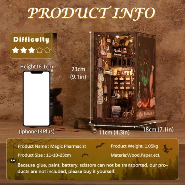 【HOT SALE/ the BEST GIFT/EXQUISITE Decorations/Magic Pharmacist】Cutebee DIY Book Nook Kit Miniature House Magic Pharmacist Gift Ideas Bookshelf Insert for Birthday Gift with Cover
