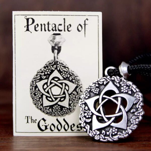 Pewter Pentacle of the Goddess Pendant Pentagram Necklace Wicca Witch Talisman