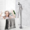 Freestanding Tub Filler Floor Mount Waterfall Bathtub Faucet Stinless Steel Tub Shower Faucet Set with Handheld Sprayer