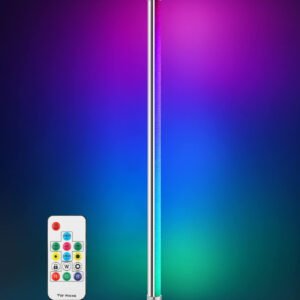 LED Corner Floor Lamp, RGBW Dimmable Mood Lighting with Remote, Modern Color Changing Accent Light for Bedroom, Living Room, Office, Gaming Room, Kids Room, 45”, Home Decor