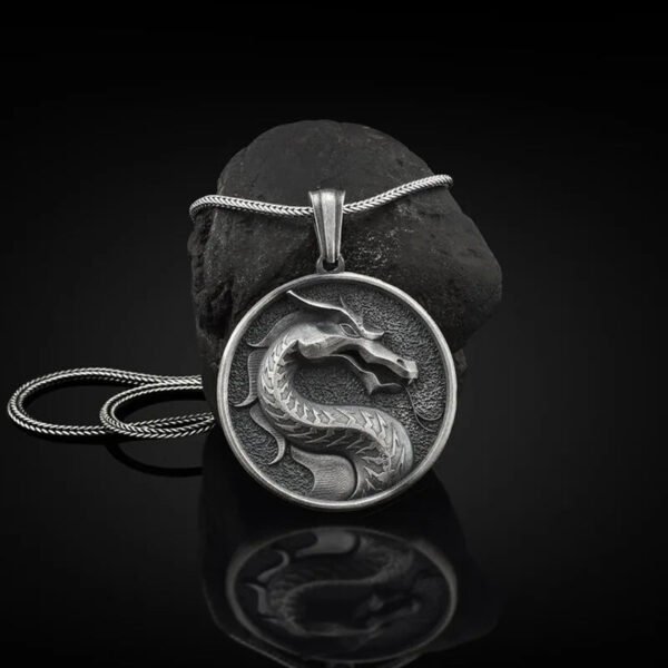 Mortal Kombat Dragon Pendant Men's Hip Hop Necklace Titanium Steel Punk Jewelry