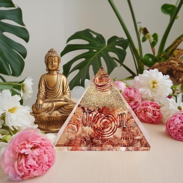 Crystal Orgone Pyramid – Orgonite Energy Generator with Copper-Wrapped Quartz and Shungite Crystals for Positive Energy