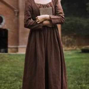 Women Medieval Victorian Retro Dress Square Collar Long Sleeves High Waist French Apparel Brown Blue Temperament Long Dress