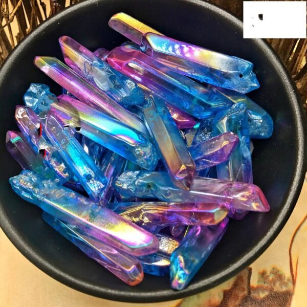 Magicun Crystal~4pcs plated natural perforated crystal column Two-color plated single-point crystal column Decoration energy column