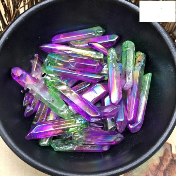 Magicun Crystal~4pcs plated natural perforated crystal column Two-color plated single-point crystal column Decoration energy column