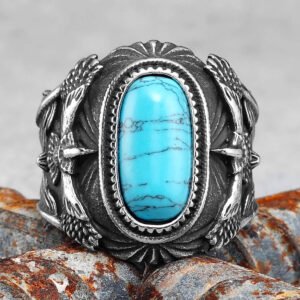 5052f2c54e1565ed86a4bcbe95ddee74 Gemstones Trendy Turquoise Men Rings Eagle Rock Punk