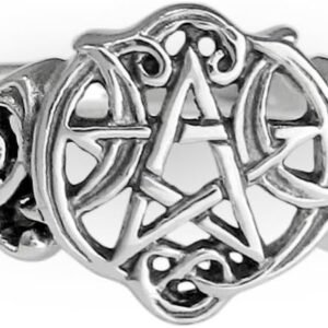 Sterling Silver Heart Pentacle Wiccan Pentagram Ring (Size 4-15)