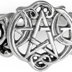 Sterling Silver Heart Pentacle Wiccan Pentagram Ring (Size 4-15)