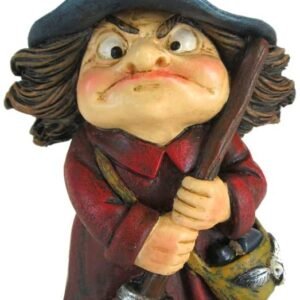 Wiccan Collection~Toil Small Witch and Broomstick Figurine, Polyresin, Red, 9.7cm