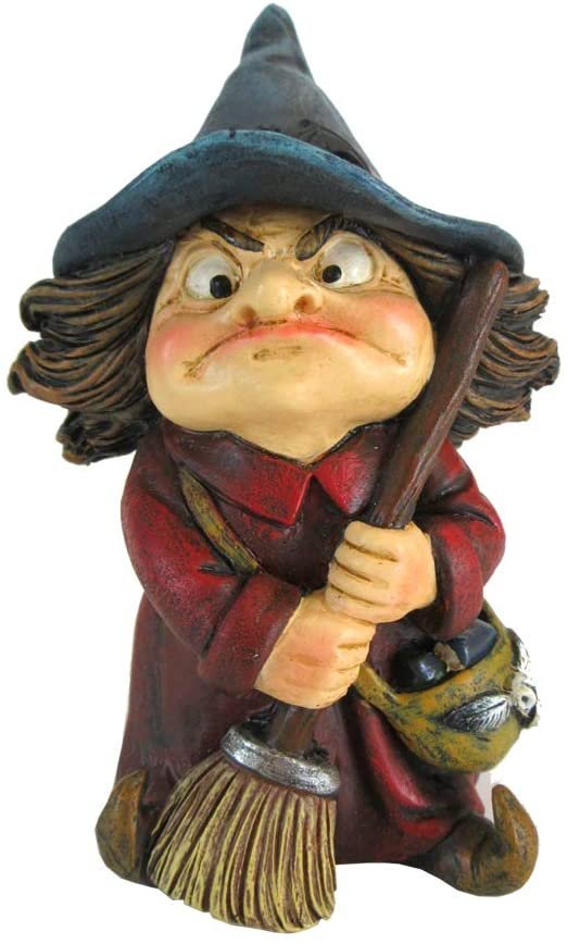 Wiccan Collection~Toil Small Witch and Broomstick Figurine, Polyresin, Red, 9.7cm