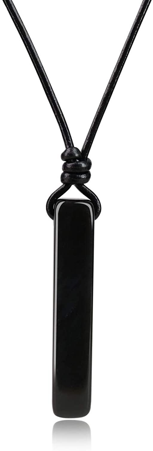Witchcraft~COAI Leather Cord Simple Stick Bar Stone Pendant Necklace
