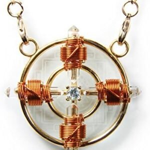 Crystal Healing Pendant - Sri Yantra Solar Form in 24K Gold Plate with Magnets & Copper Wire