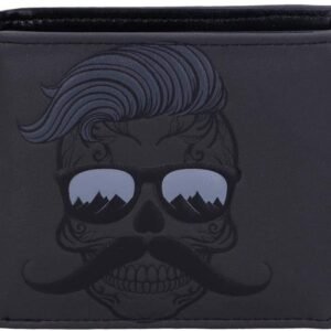 Dark Collection~Money-Stache Moustache Sugar Skull Wallet, PU, Black, 11cm