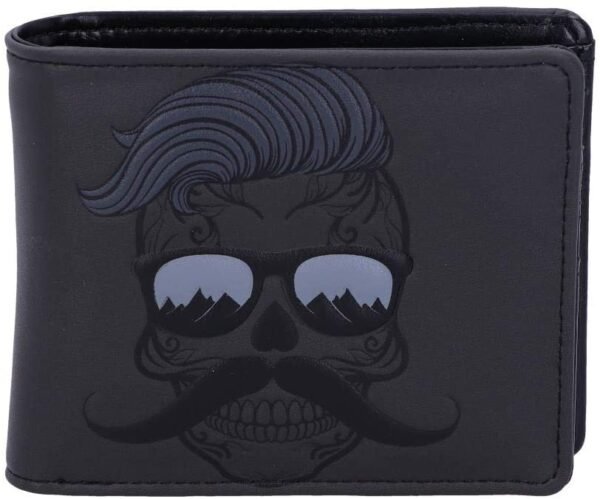 Dark Collection~Money-Stache Moustache Sugar Skull Wallet, PU, Black, 11cm