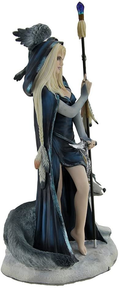 Magicun  Collection~Arcana The Shaman by Ruth Thompson Medicine Woman w/Grey Wolf & Falcon Statue