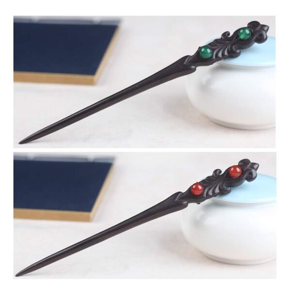 TOP SEWING Ebony Double-faced Jade Sword Hairpins Handmade Carved Wooden Hair Sticks for Women Chinese Hair Chopsticks for Long hair A