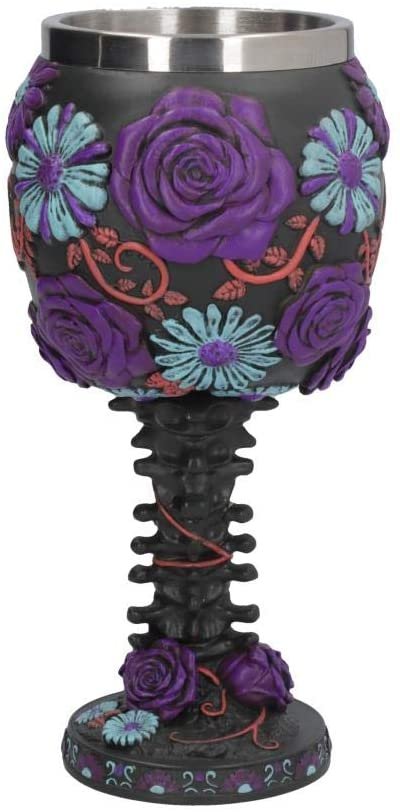 Dark Collection~Twilight Blooms Goblet 18cm Black, Resin w/Stainless Steel Insert