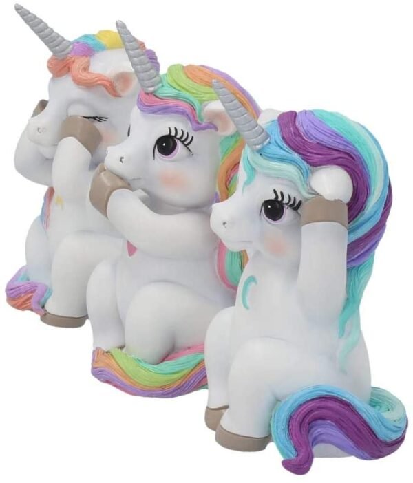 Magicun N.Giftware~Three Wise Cutiecorns Ornament Cute Unicorn Figurine Set, Resin, White, 9.5cm