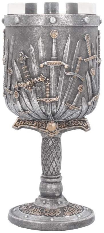 Mythology Collection~ Sword of the King Goblet 20cm Silver, Resin w/stainless steel insert, One Size