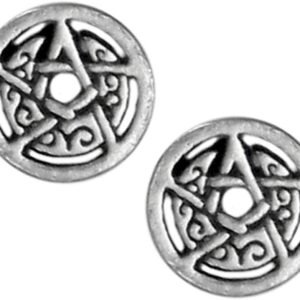 Sterling Silver Crescent Moon Pentacle Pentagram Earring Studs
