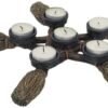 Wiccan Collection~Broomstick Pentagram Tea Light Holder 34cm, Resin, Brown, One Size