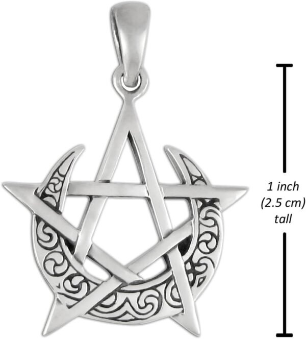 Sterling Silver Simple Moon Pentacle Pentagram Pendant; 1 Inch Tall