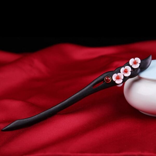 TOP SEWING Ebony Double-faced Jade Sword Hairpins Handmade Carved Wooden Hair Sticks for Women Chinese Hair Chopsticks for Long hair A