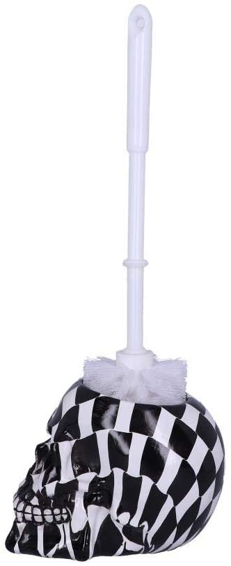 Dark Collection~Black and White Chequered Skull Toilet Brush Holder 16cm, Polyresin, One Size