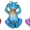 Magicun N.Giftware~See No, Hear No, Speak No Evil Tyrannosaurus Rex Figurines, Polyresin, Red, Blue and Purple, 13cm