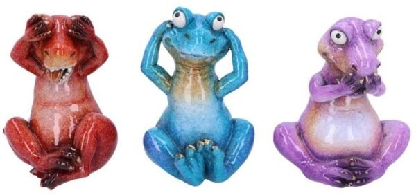 Magicun N.Giftware~See No, Hear No, Speak No Evil Tyrannosaurus Rex Figurines, Polyresin, Red, Blue and Purple, 13cm