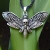 SanLan Death Head Moth Pendant Necklace Wicca Jewelry Goth Moth and The Moon