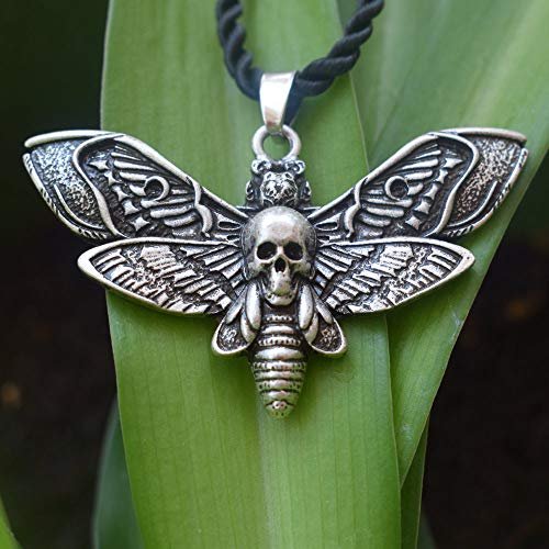 SanLan Death Head Moth Pendant Necklace Wicca Jewelry Goth Moth and The Moon
