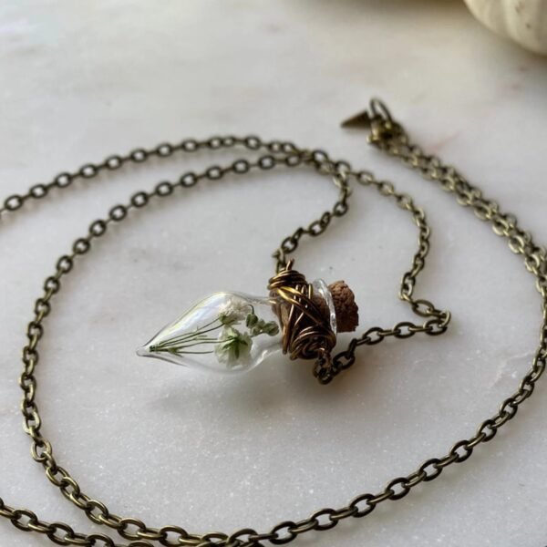BREATHE a babies breath bottled teardrop necklace dried floral inspiration