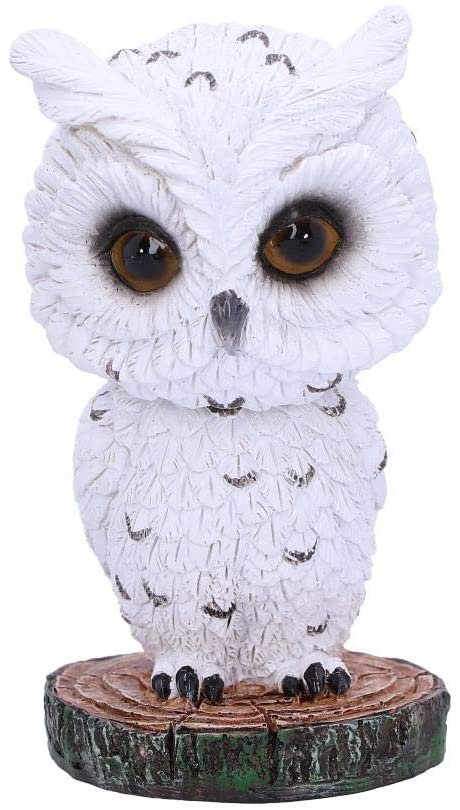 Animal Collection~ Feather White Horned Owl Bobble Head Figurine, Polyresin, 10.5cm